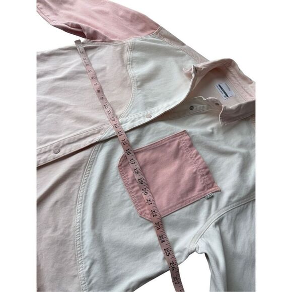 Bershka 100% Cotton Pink & White Color Block Oversized Denim Jacket - Picture 7 of 10